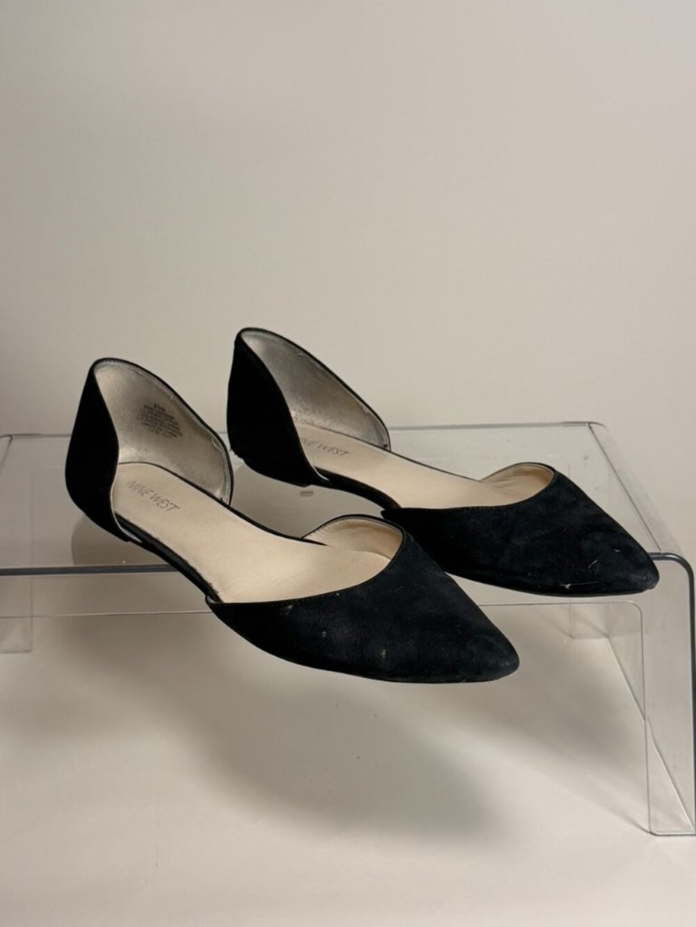 Nine West Starship Black Suede Pointed Toe D'Orsay Flats Sz 8.5